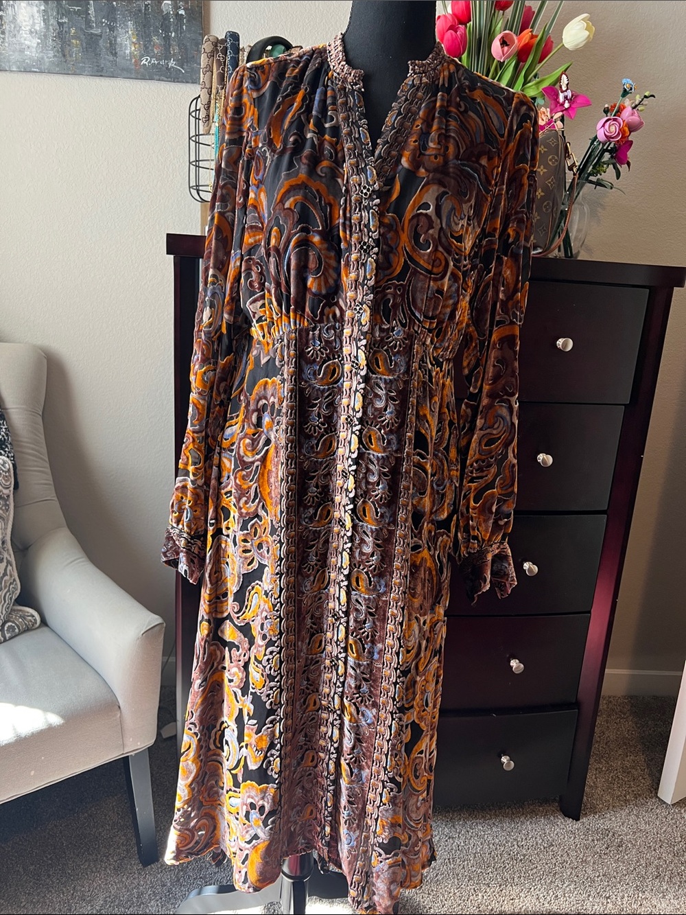 Hale Bob Long Sleeve Paisley Maxi Dress